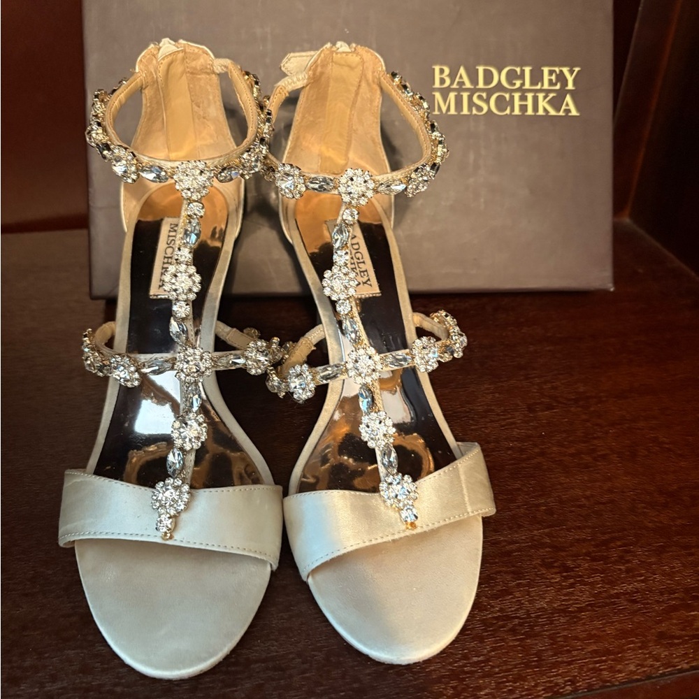 Badgley Mischka Silver Crystal Strappy Heels